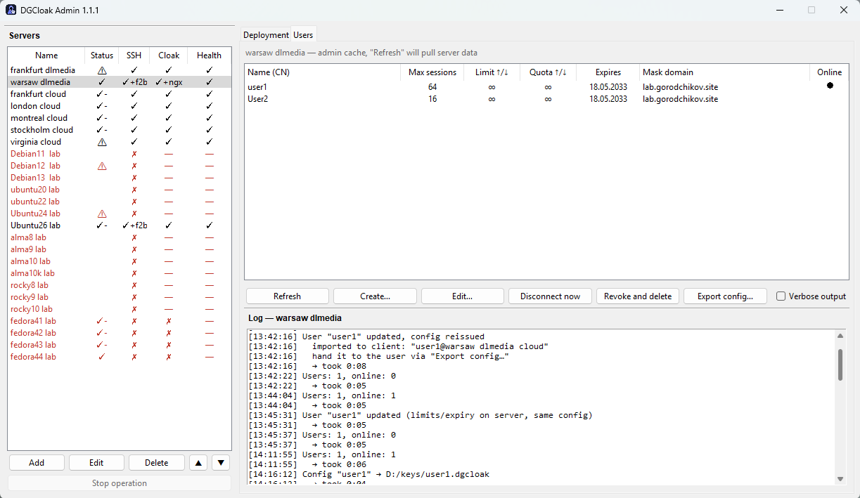 DGCloak Admin — users management